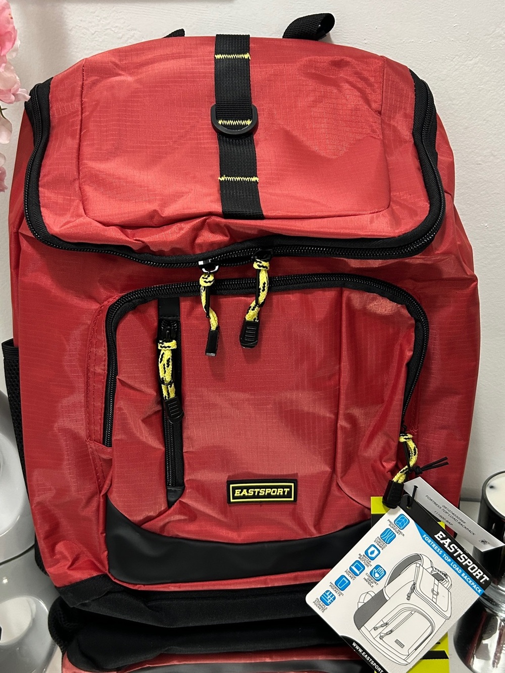 Eastsport Fortress Top Load Backpack Red Black NWT Large Travel School Bag